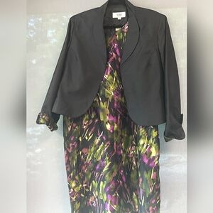 Le Suit Pink and Green Sleeveless Work Dress